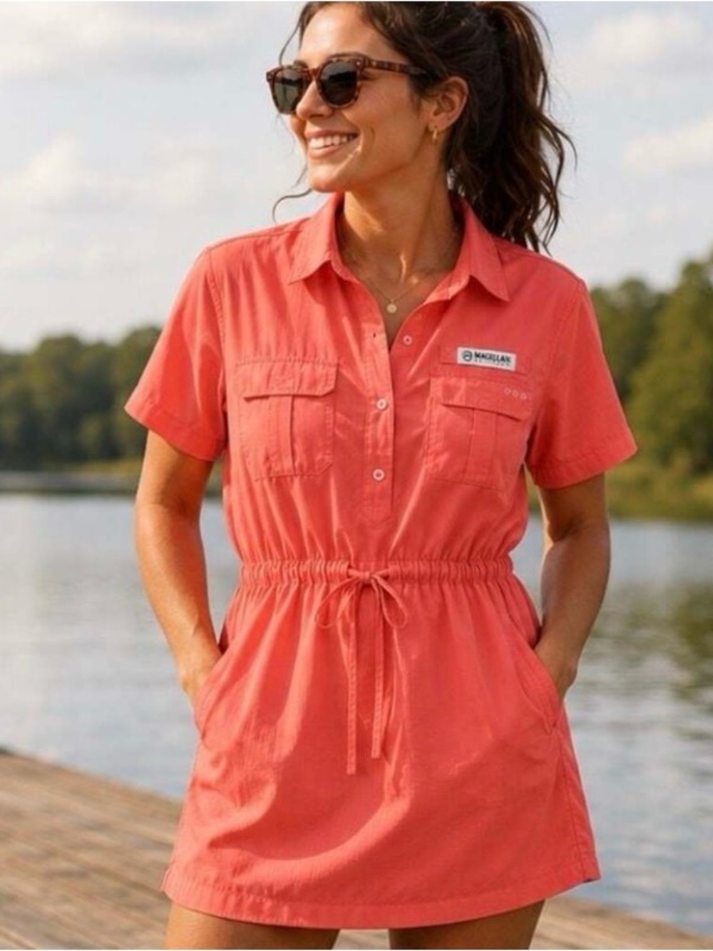 Magellan Outdoors Peach Coral Fishing Drawstring breathable Dress - Picture 3 of 11